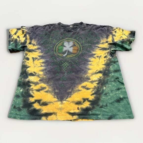 Vintage Delta Pro Ireland Green Shamrock Irish Clover Tie-Dye T-Shirt Size XL - Picture 1 of 9